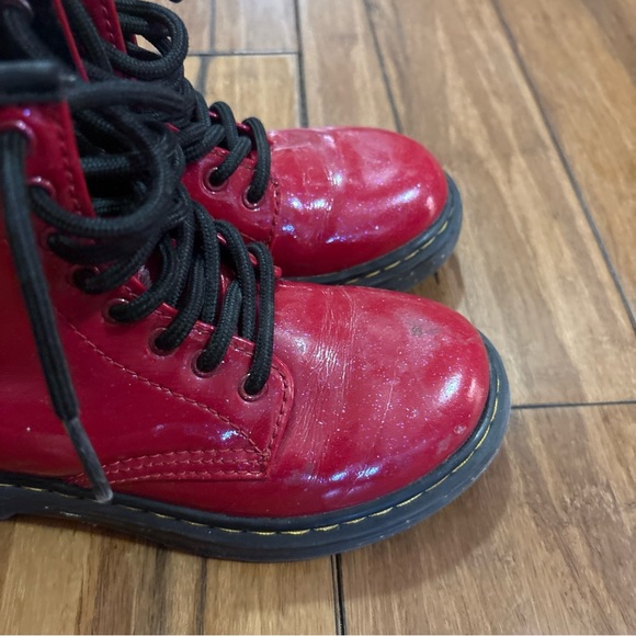 Dr Doc Martens 1460 J Lace Up Side Zip AW004 Red Leather Boots Kids Size 13 - Picture 2 of 12